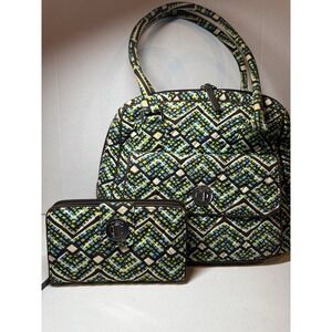 Vera Bradley Rain Forest Turnlock Satchel + RFID Turnlock Wallet Retired Pattern